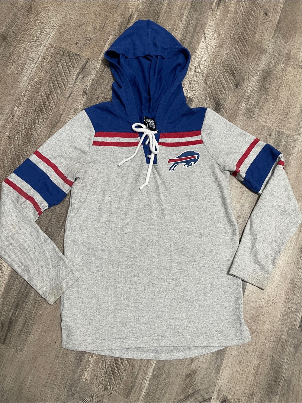 NFL Gray, Blue & Red Hooded Pullover with Bills Logo